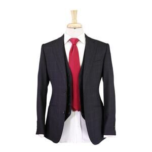 Timothy Everest Black Windowpane English Cloth Wool Fleece 3-Piece Suit 36S